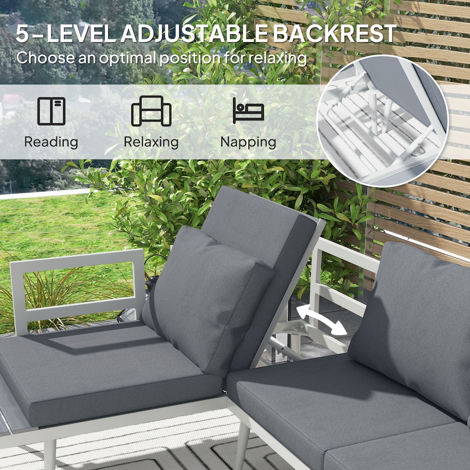 image 1 of Outsunny 3 Piece Garden Furniture Set with 5-Level Adjustable Lounger, Grey