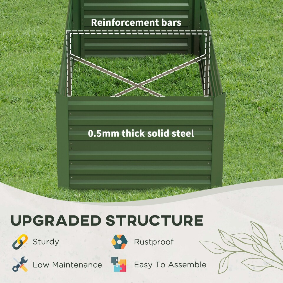 image 1 of Outsunny Galvanised Steel Outdoor Raised Bed w/ Reinforced Rods, Green