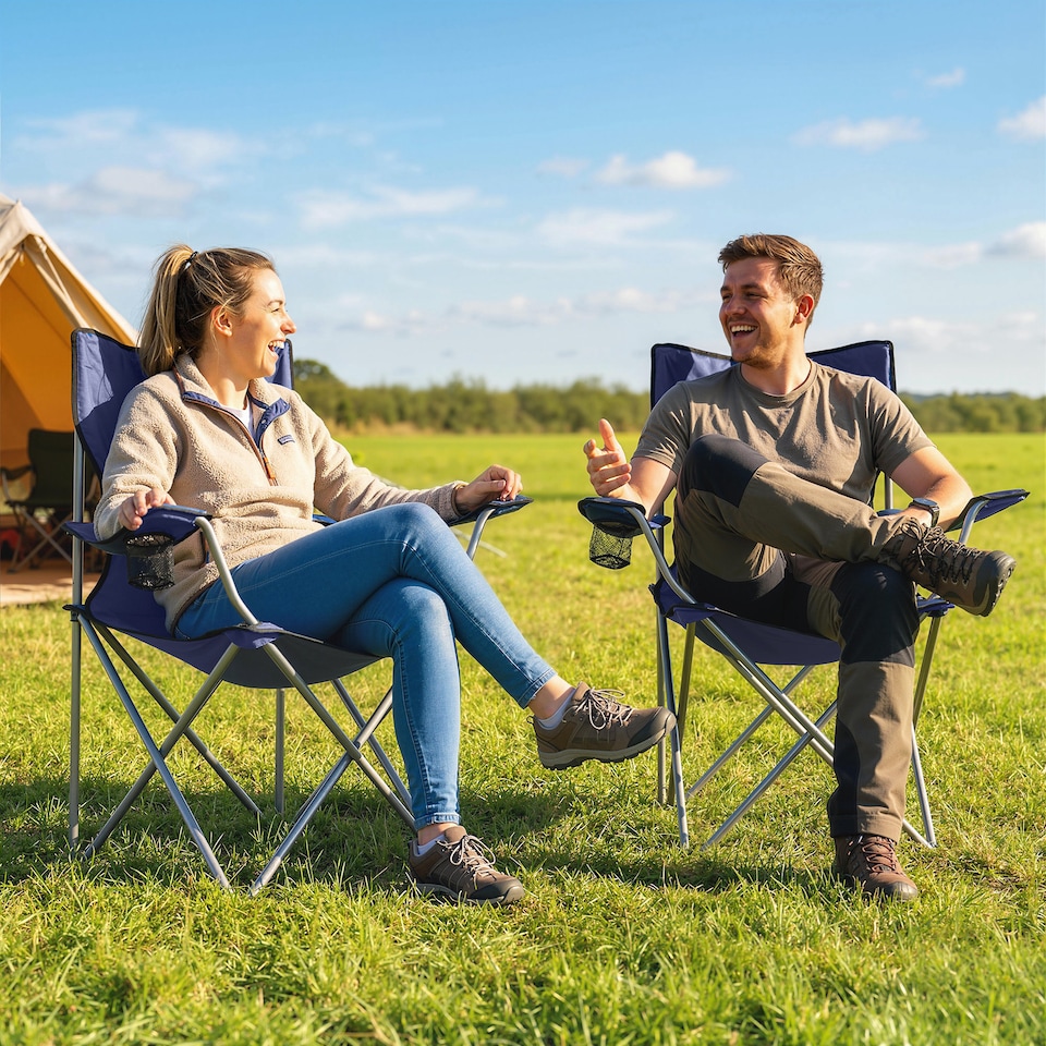 image 1 of Outsunny Camping Chair, Portable Folding Camping Chair | Blue | Dark Blue