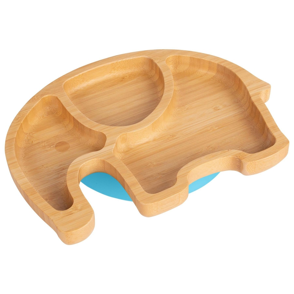 image 1 of Tiny Dining Children's Bamboo Suction Elephant Plate - Blue