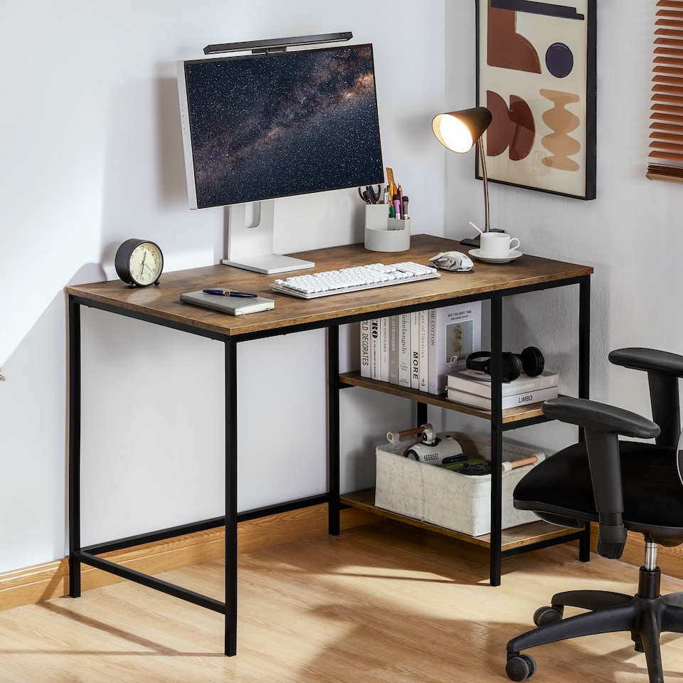 image 1 of Vida Designs Brooklyn Computer Desk 2 Shelves Home Office Workstation, Dark Wood