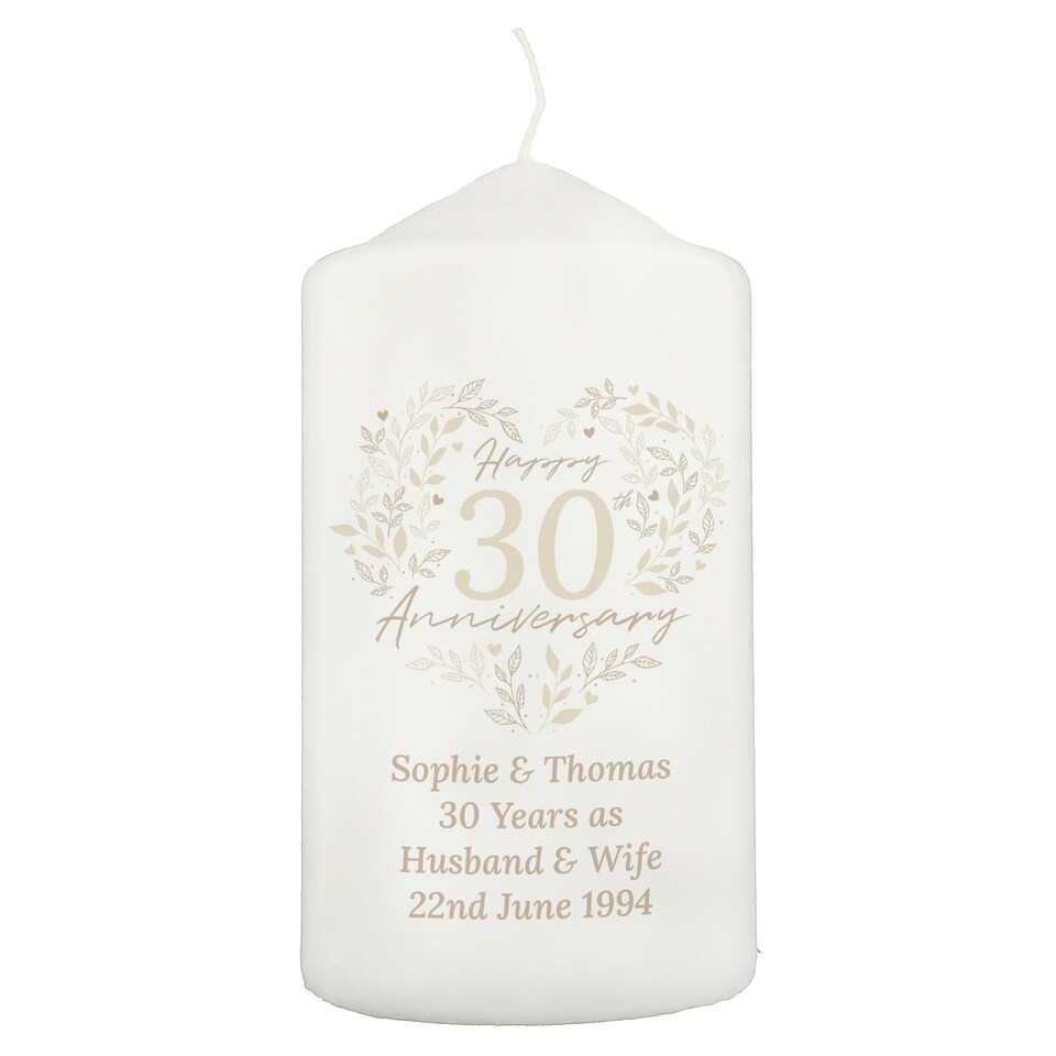 image 1 of Personalised 30th Pearl Wedding Anniversary Pillar Candle White