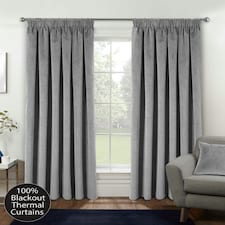 Oxford Grey Velvet Curtains 90 x 90 inch (229 x 229 cm) 100% Blackout Pencil Pleat Thermal Noise Reducing Curtains for Bedroom and Living Room