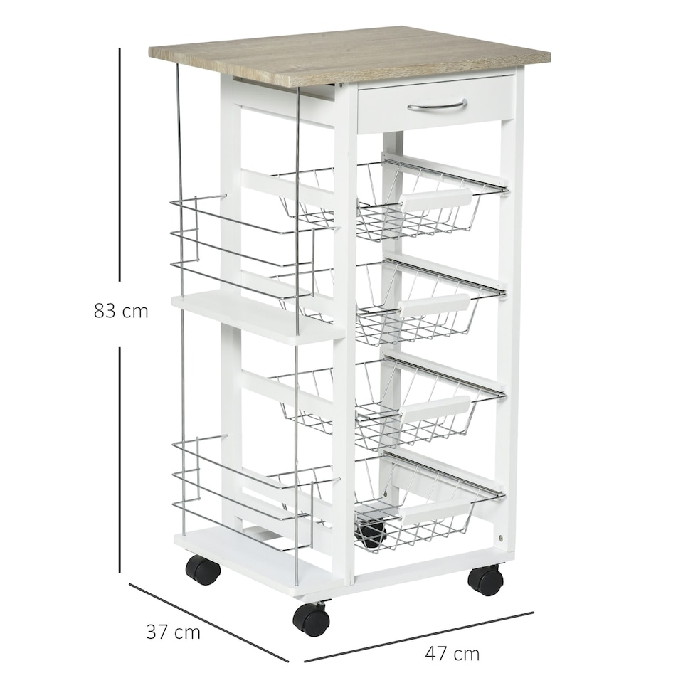 image 1 of HOMCOM Multi-Use Kitchen Island Trolley Baskets Racks Drawer Worktop Natural