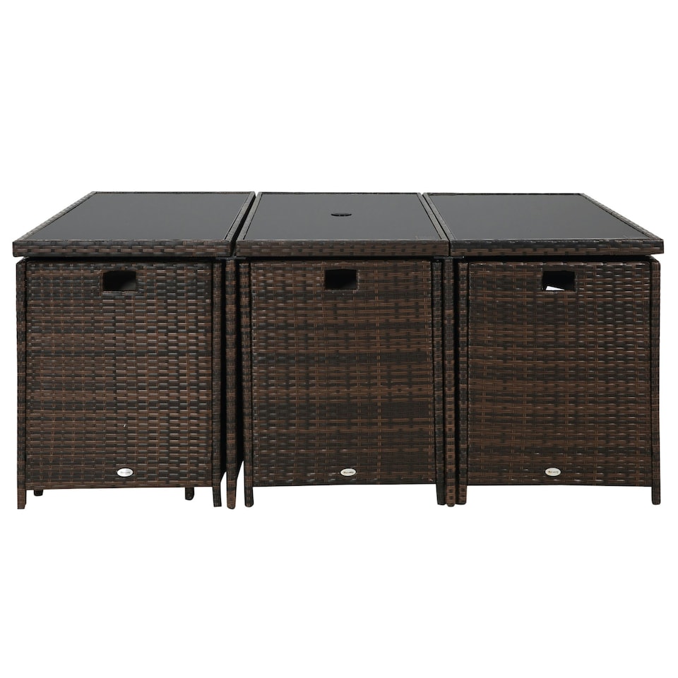 image 1 of Outsunny 11PC Garden Rattan Dining Set Cushion Patio Table Chair Conservatory