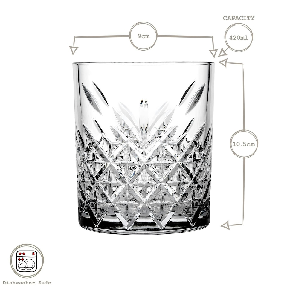 image 1 of Pasabahce Timeless Whisky Glasses - 420ml - Pack of 8 Clear