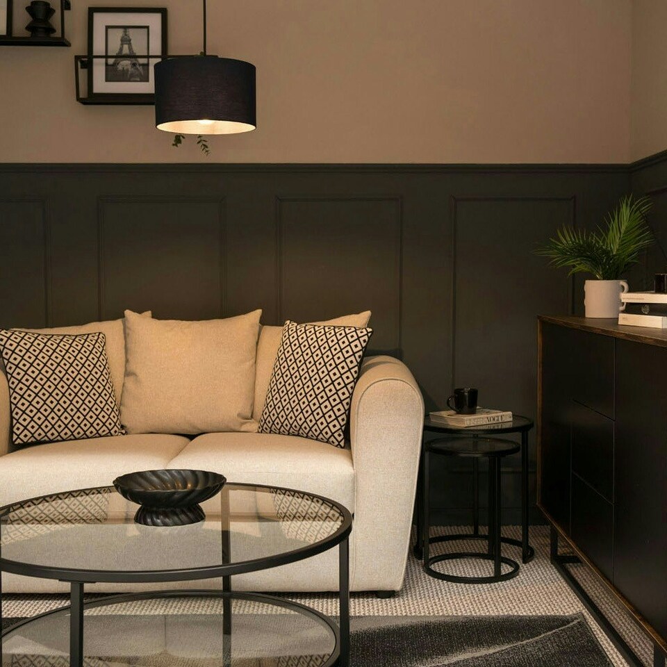 image 1 of ValueLights Pair of - Navy Blue Fabric Cylinder Ceiling Pendant Lampshade/Table Lamp Drum Light Shade - Small