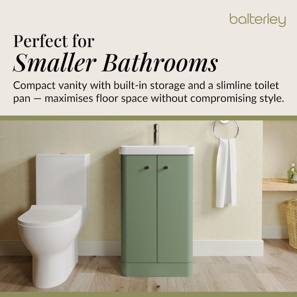 image 1 of Floor 2 Door Bathroom Vanity Unit, Tap & Toilet Pack, Green, 479mm | Green | Satin Green