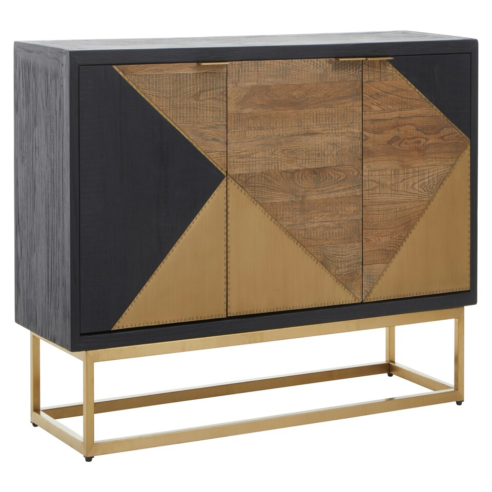 image 1 of Interiors by Premier Three‑Door Sideboard, High Gloss & Concrete‑Grey 3‑Door Buffet Cabinet, Open‑Shelved Storage Unit Multi