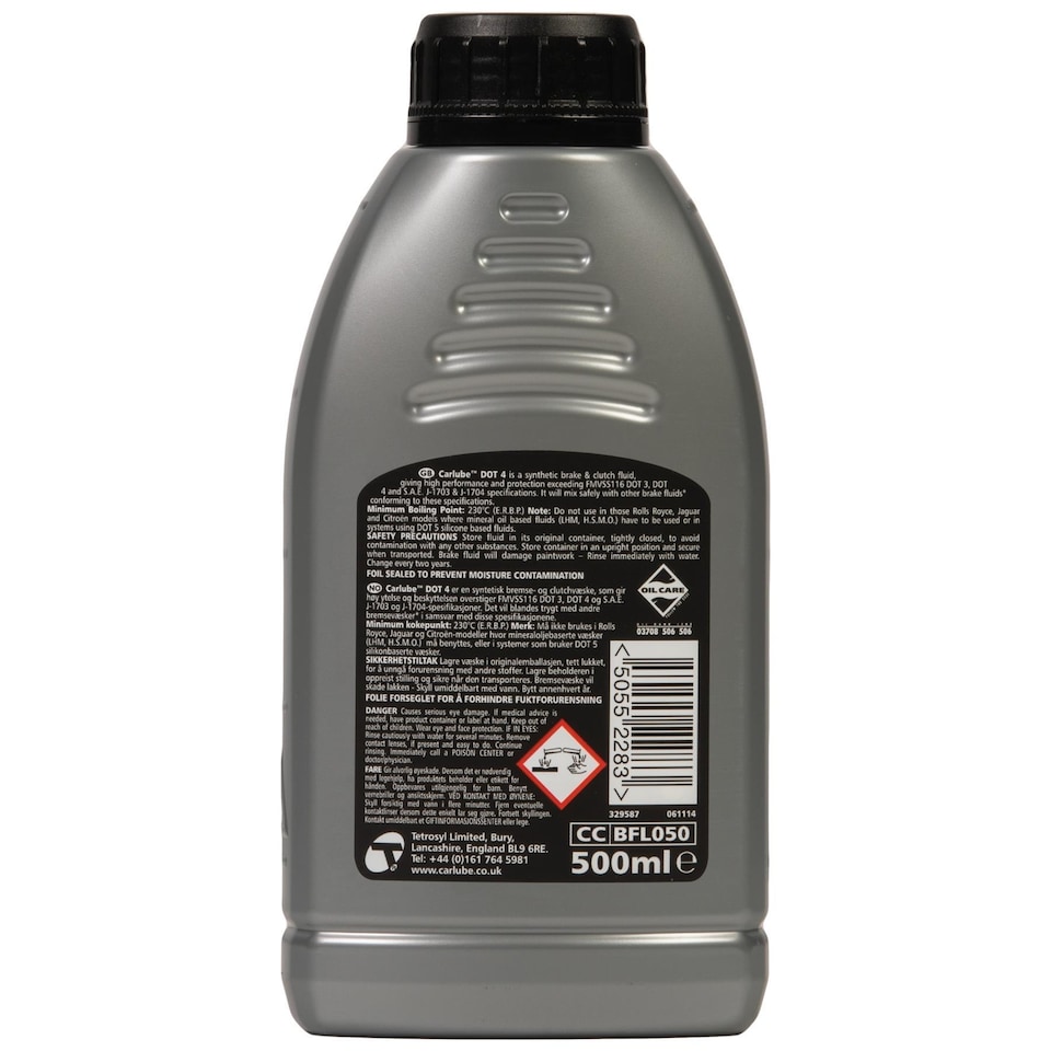 image 1 of CarPlan BFL050 Brake & Clutch Fluid Dot 4 FMVSS 116 DOT 4 SAE J1704 500ml x12