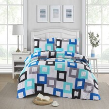 Homes-Linen Geometric Squares Reversible Douglas Luxury Duvet Cover Set – Modern Printed Bedding with Pillowcases Multi | Single