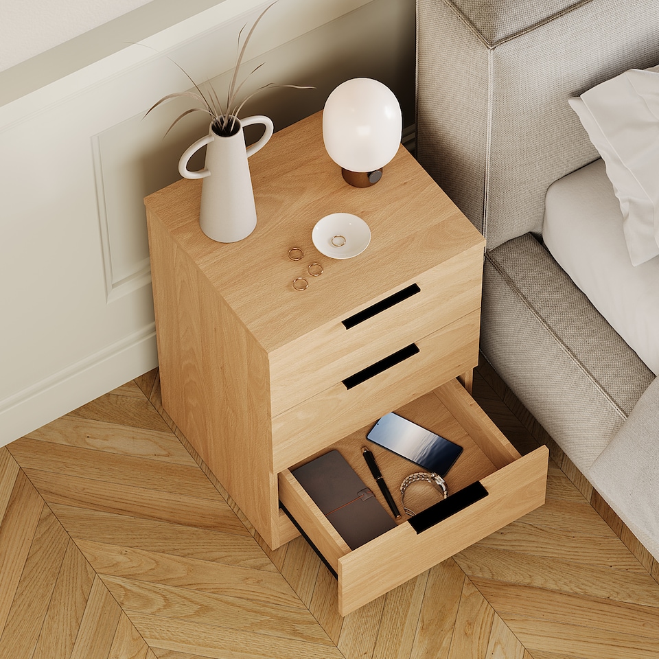 image 1 of Vida Designs Trega 3 Drawer Bedside Chest Bedroom Storage Unit, (H) 50cm x (W) 39cm x (D) 28cm, Pine