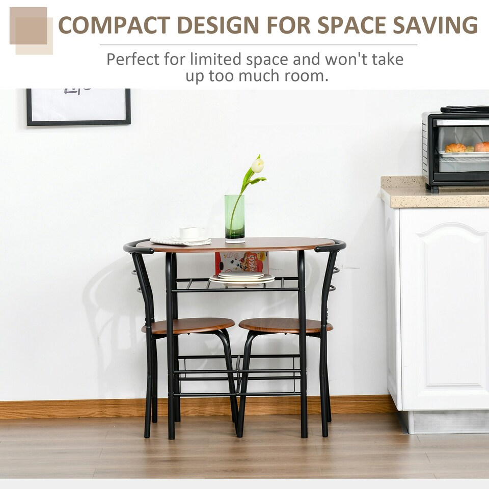 image 1 of HOMCOM 3-Piece Bar Table Set 2 Stools Industrial Dining Room W/ Storage Shelf
