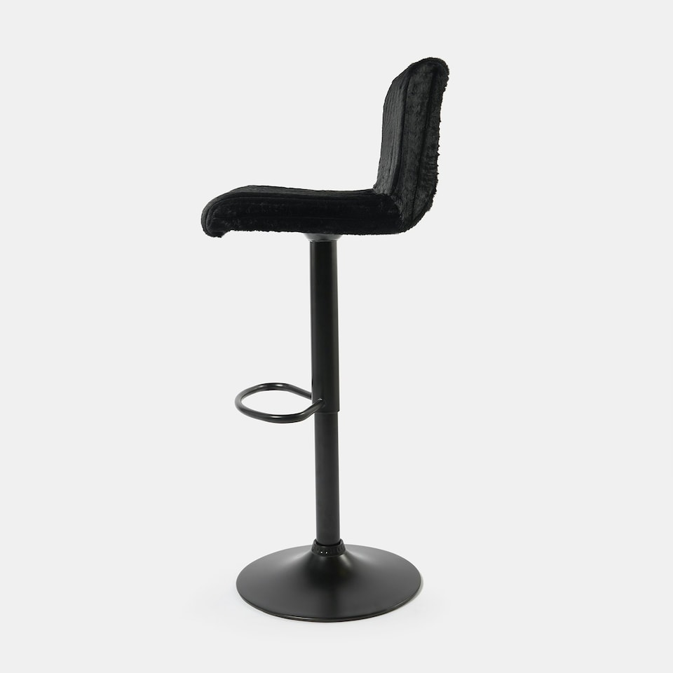 image 1 of OHS 2 x Faux Fur Ribbed Swivel Height Adjustable Counter Bar Stools Black