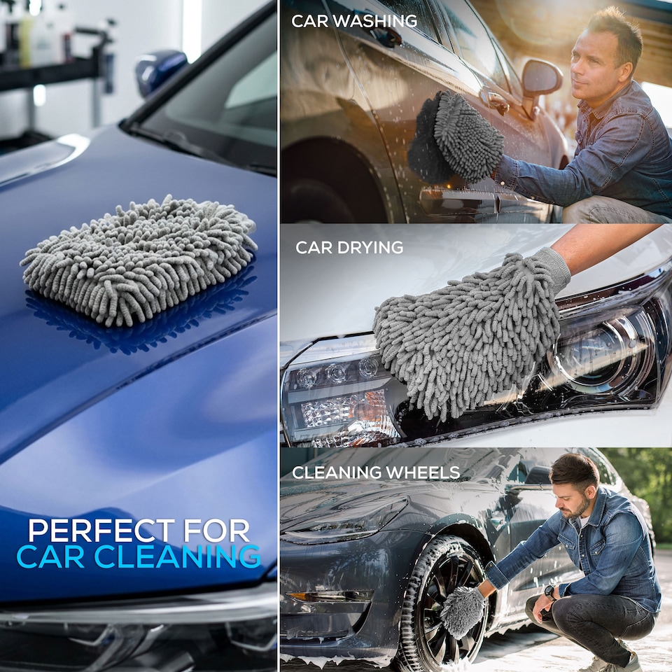 image 1 of Microfibre Cloth Car Wash Mitt Glove Double Sided Wash Mitt for Car Washing - Pack of 2