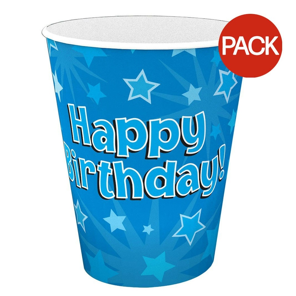 Oaktree Paper Stars Happy Birthday Party Cup (Pack of 8) - Blue - One Size