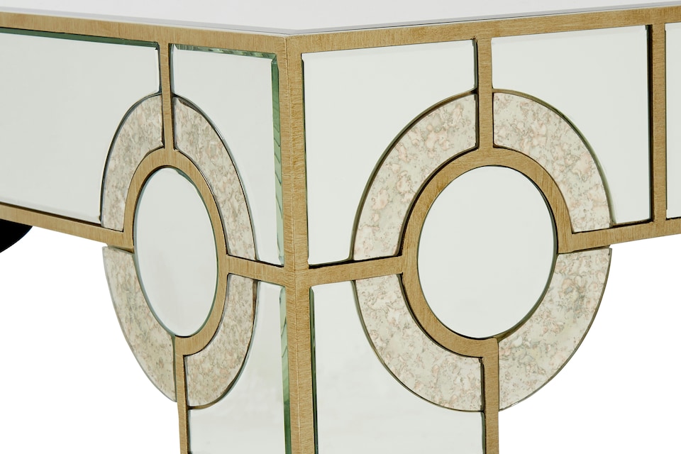 image 1 of Art Deco Coffee Table, Antique Finished Accent Table,Mirrored Top Center Table,Decorative Livingroom Table | Gold