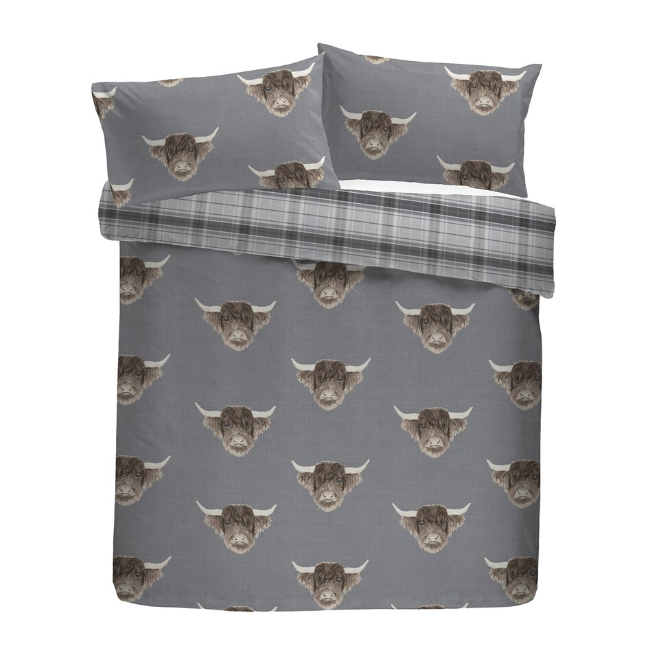 image 1 of Fusion Highland Cow Duvet Cover Set Grey