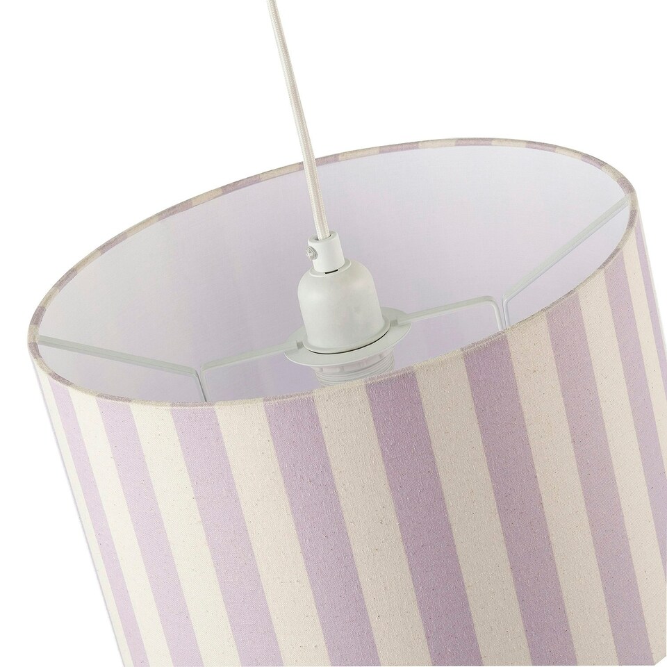 image 1 of Lavender Lilac and Oatmeal Linen Striped Lamp Shade with Fabric Inner Purple
