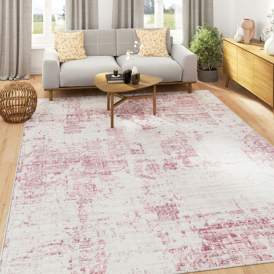 image 1 of KUKOON Washable & Non Slip Pink Abstract Living Room Area Rug 80cm x 150cm