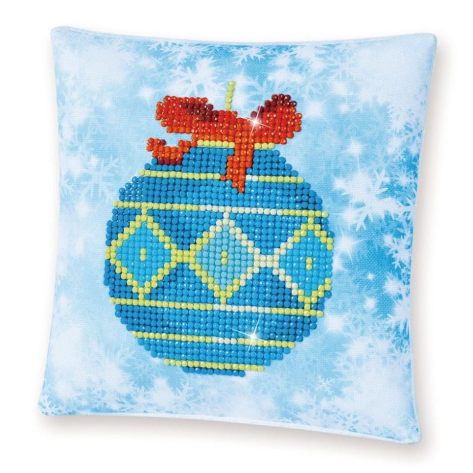 Diamond Dotz Diamond Painting Kit Cushion Blue Bauble, Christmas Pattern