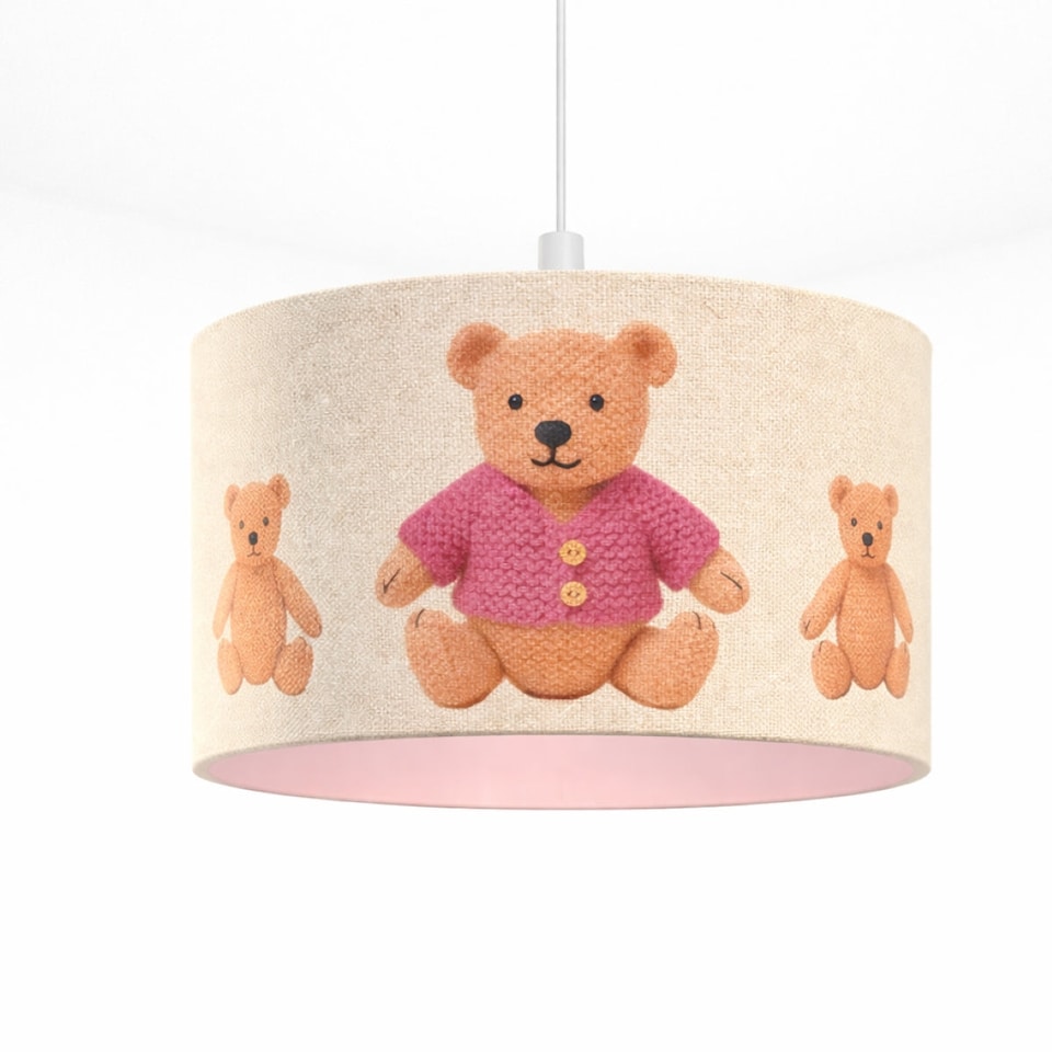 image 1 of CGC BLAKE 45cm Oatmeal Linen Pink Teddy Bear Children’s Lampshade