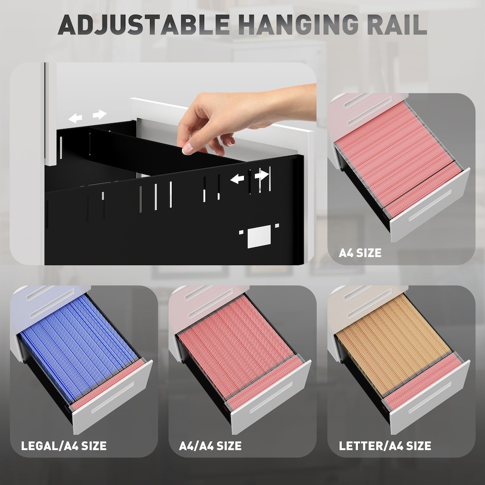 image 1 of Vinsetto 3 Drawer Mobile File Cabinet, Metal Filing Cabinet with Lock and 5 Wheels for A4 Legal Letter Sized Documents, Hanging File Folders, Pre-Assembled Body, 39 x 48 x 60 cm, White | White | White