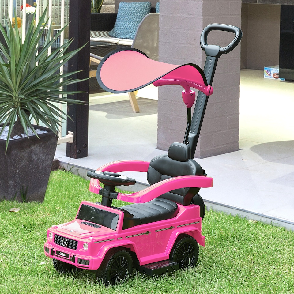 image 1 of HOMCOM 3 in 1 Kids Children Ride on Push Car Toddler Sliding Car G350 Licensed Walker Foot to Floor Slider Push-Along with Horn Steering Wheel NO POWER Manual, Pink