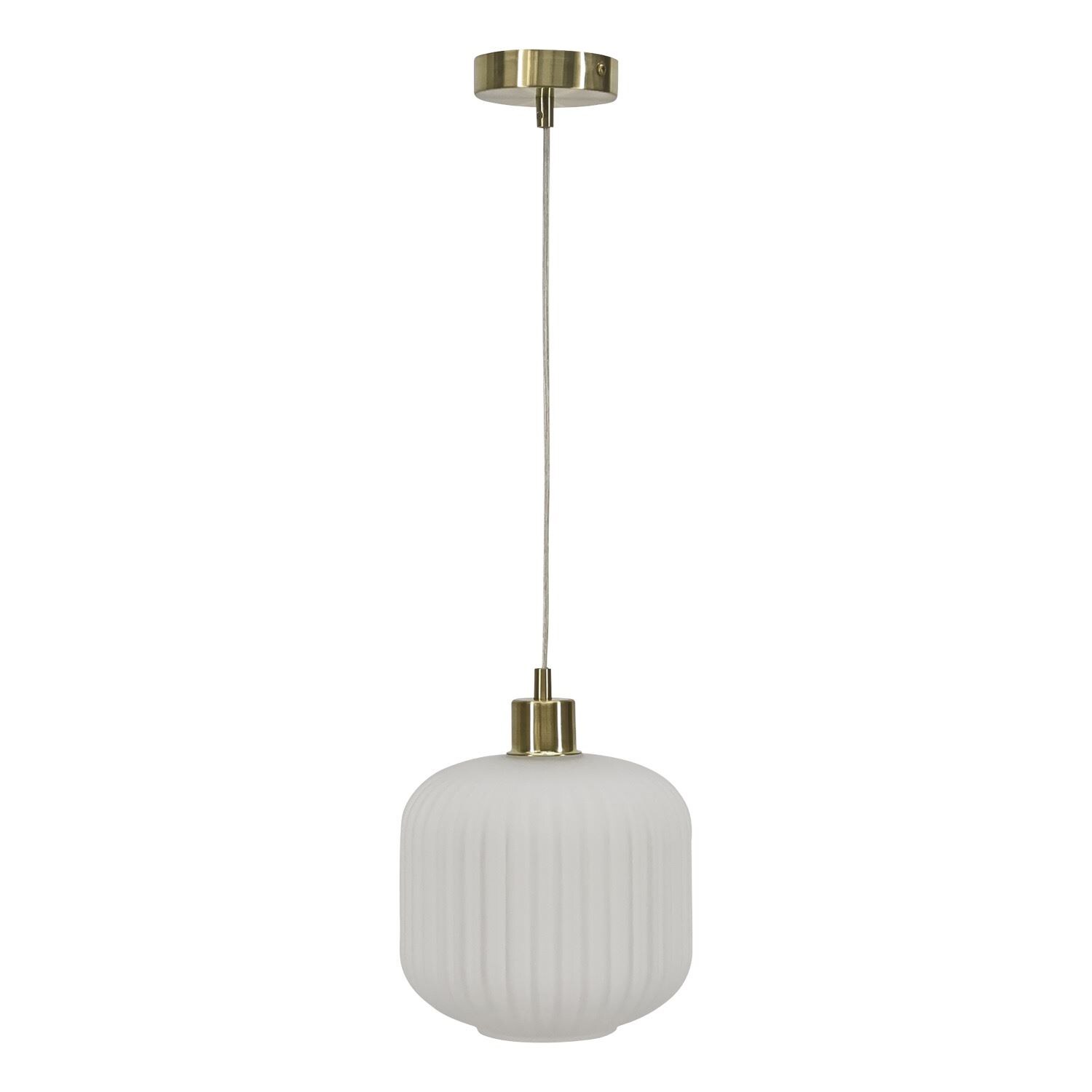 First Choice Lighting Bento - White Ribbed Glass with Satin Brass Pendant Fitting