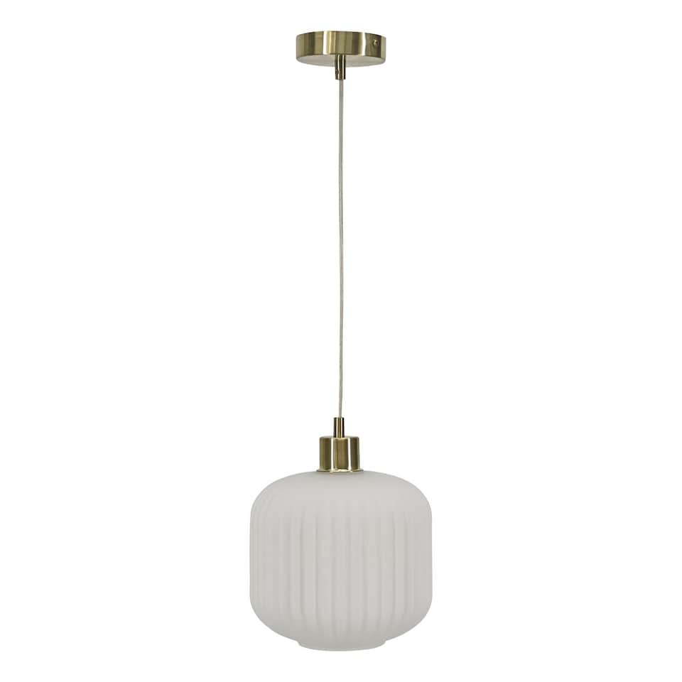 image 1 of Bento - White Ribbed Glass with Satin Brass Pendant Fitting | Gold | White | 1