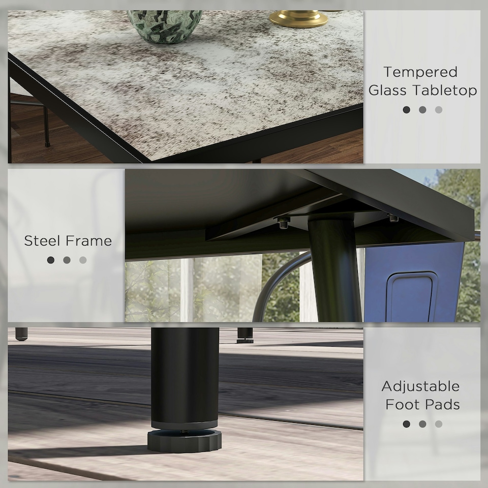 image 1 of Outsunny Outdoor Dining Table for 4 with Marble Tempered Glass Top