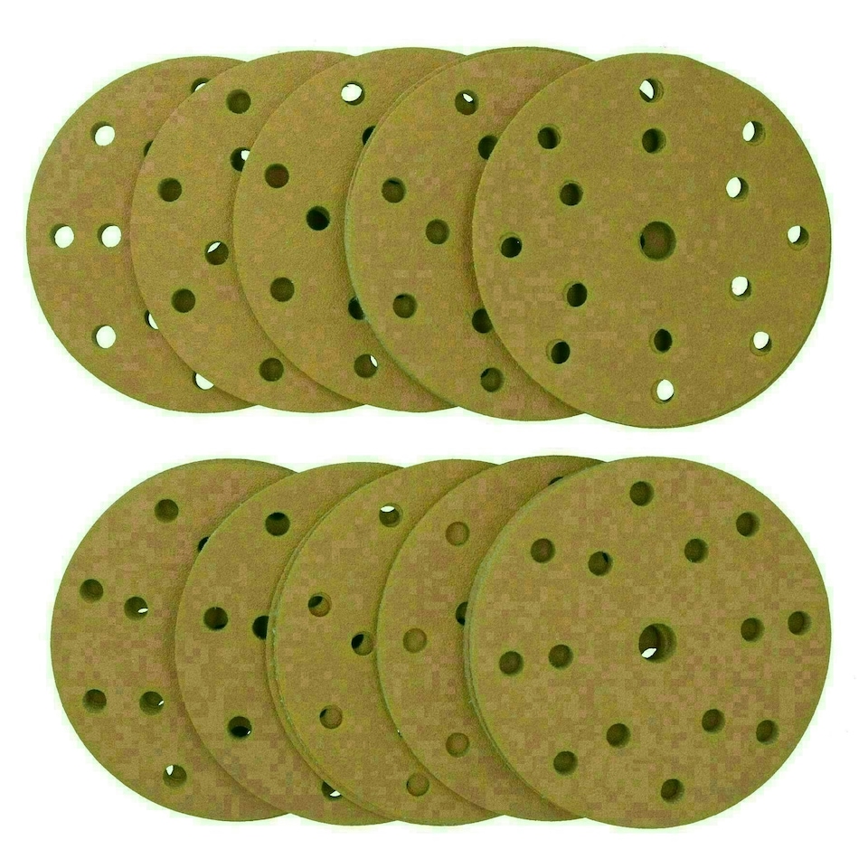 image 1 of 150mm Sanding Discs Aluminium Oxide Abrasive 180 Grit 15 Hole Hook + Loop 100pc