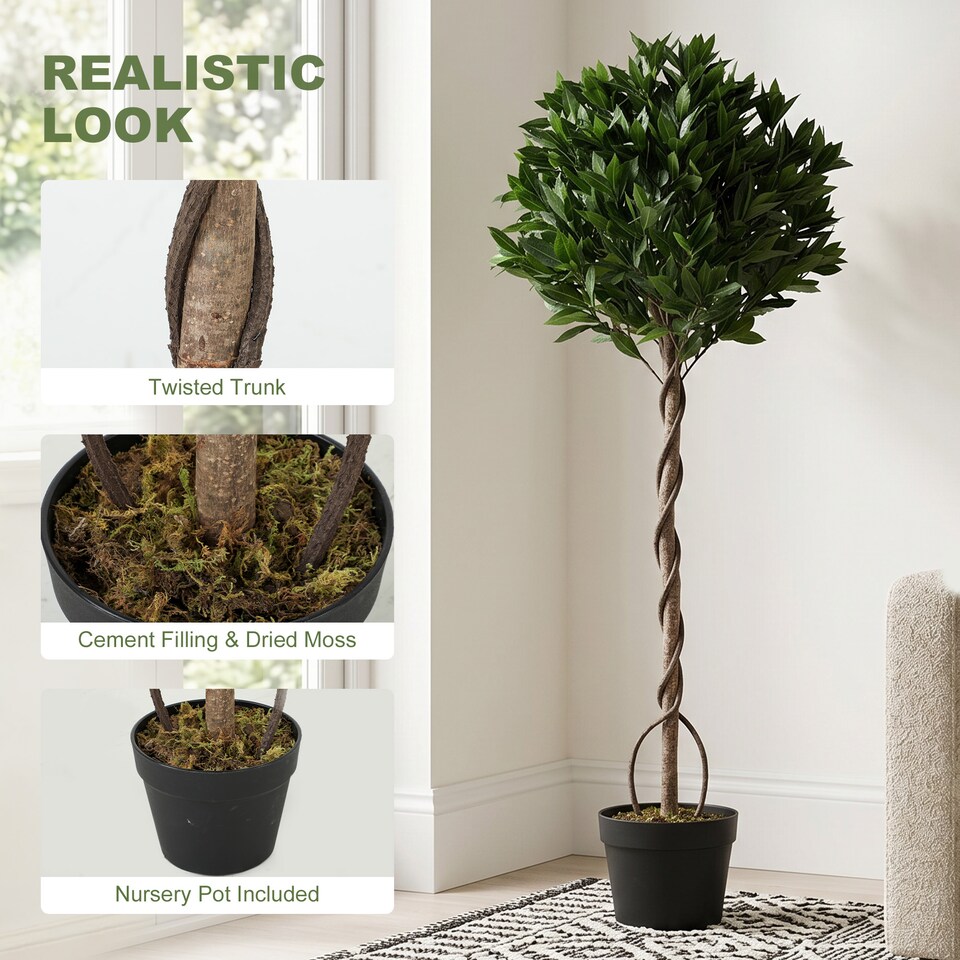 image 1 of Outsunny Realistic Lush Topiary Ball Tree with Twisted Trunk, Green