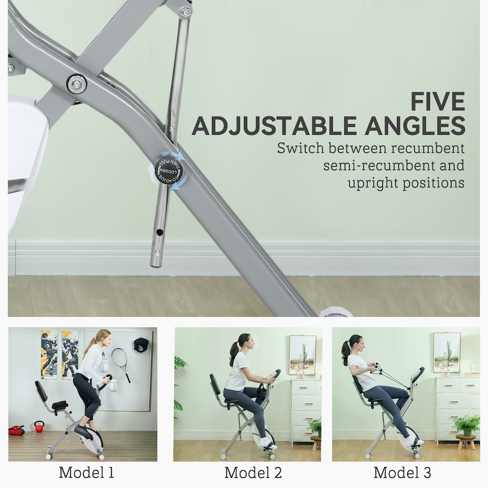 image 1 of SPORTNOW Folding Exercise Bike with Arm Bands and Hand Pulse Sensor, White