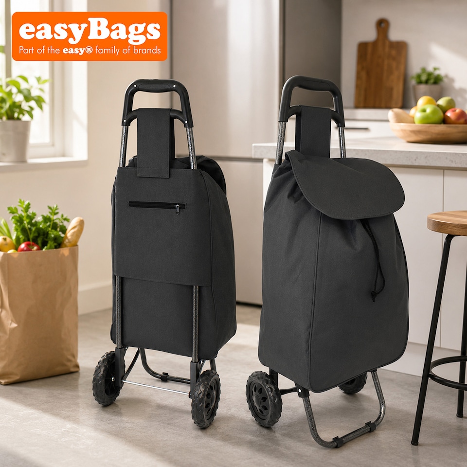 image 1 of Lightweight Foldable Shopping Trolley - Strong Wheeled 56cm Black