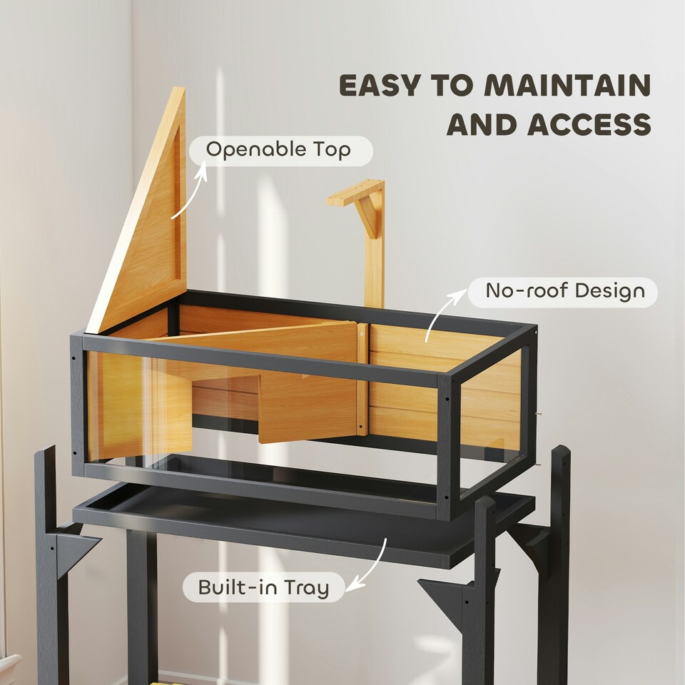 image 1 of PawHut Wooden Tortoise House with Storage Shelf, Clear Observation Windows