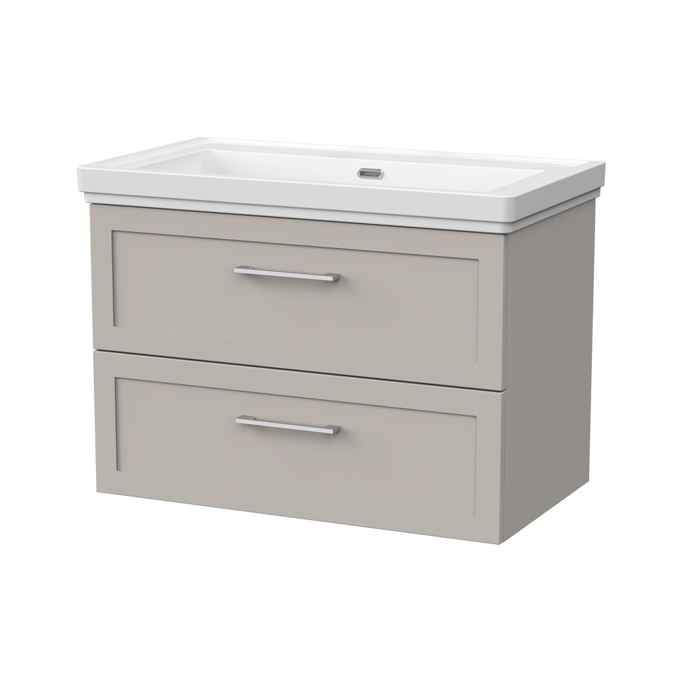 image 1 of Balterley Stonnall Traditional Wall Hung 2 Drawers Vanity Unit with Traditional 0 Tap Hole Fireclay Basin, 800mm, Pebble Grey
