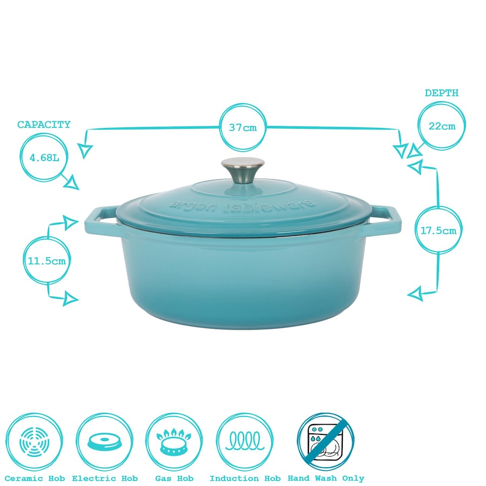 image 1 of Argon Tableware Oval Cast Iron Casserole Dish - 4.68L - Green | Green | Green | 1