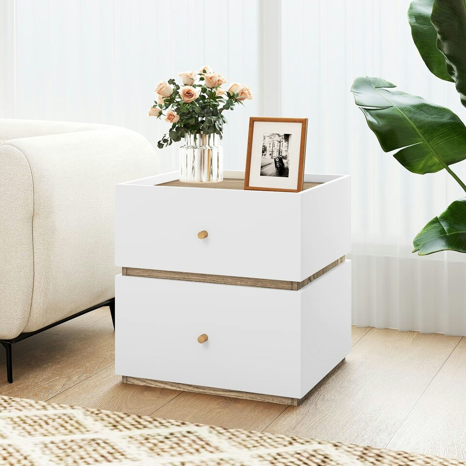 image 1 of COSTWAY 2-Drawer Nightstand Bedside Table with Storage White