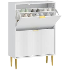 HOMCOM Slim Shoe Storage Cabinet with 2 Flip Drawers for Hallway White | Gold | 60W x 24D x 91.5H cm