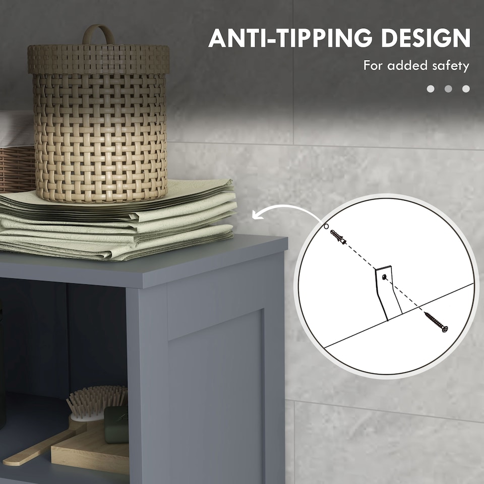 image 1 of kleankin Bathroom Cabinet with Drawers, Bathroom Storage Cabinet with Louvred Doors, Open Compartment and Adjustable Shelf for Washroom, Grey