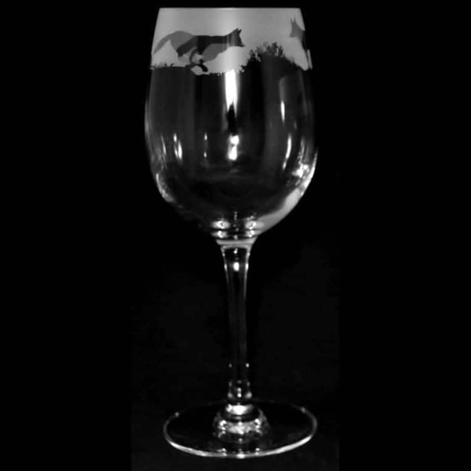 Animo Glass Etched Wine Glass Fox