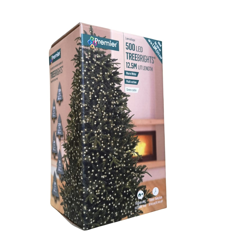 image 1 of 500 LED 12.5m Indoor Outdoor Christmas Multi Function Mains Operated String Lights with Timer in Warm White