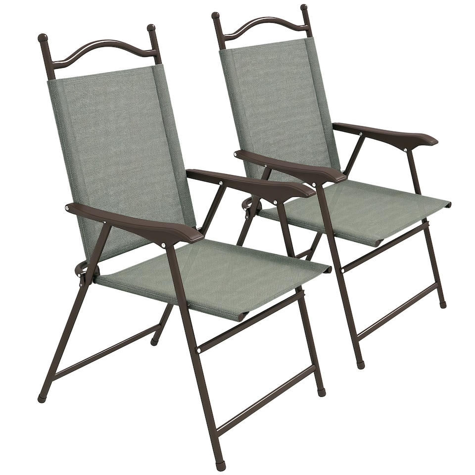 image 1 of Outsunny Folding Chairs Set, Breathable Mesh Fabric Seat, Dark Grey