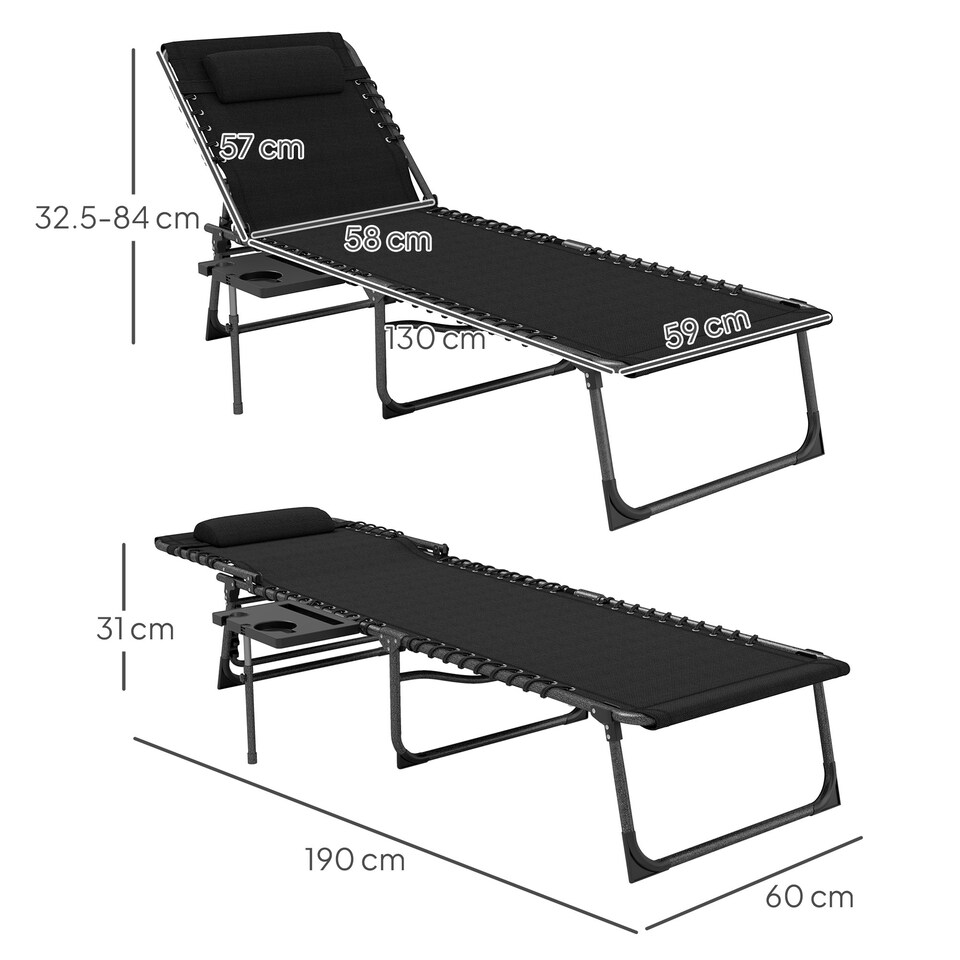 image 1 of Outsunny Folding Sun Lounger with 5-Level Reclining Back, Side Table