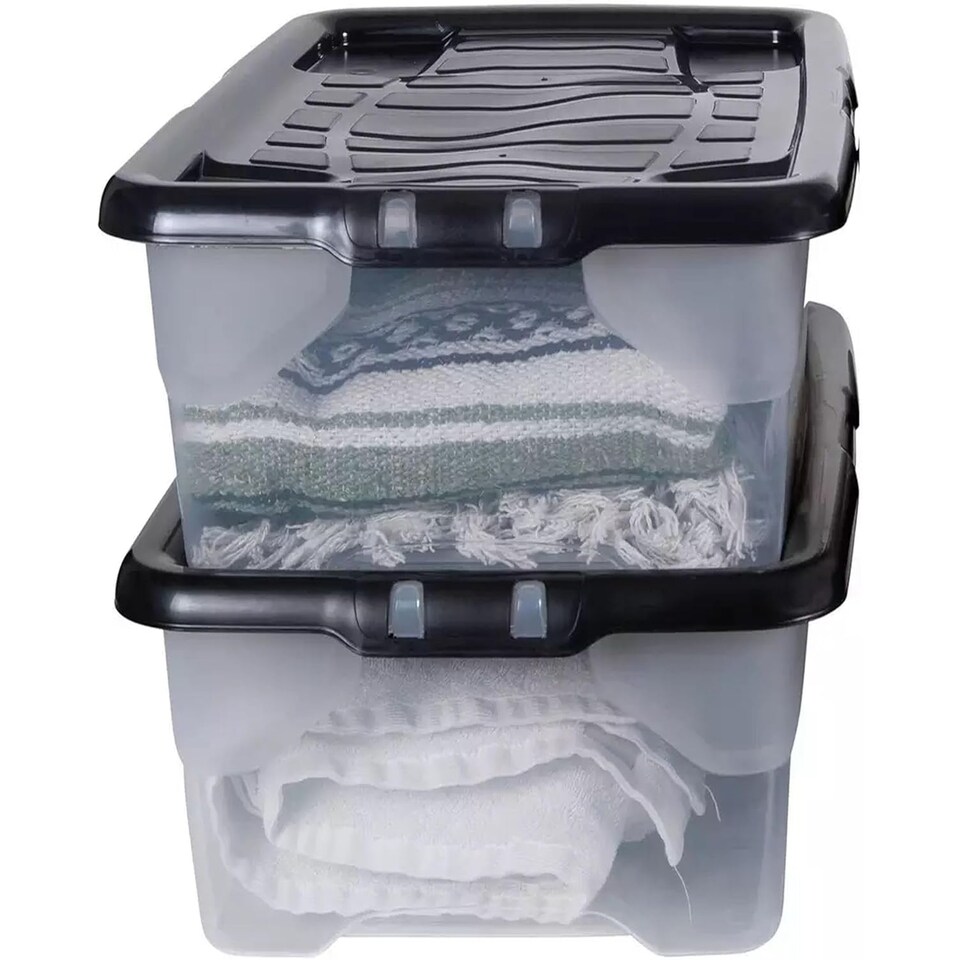 image 1 of Stackable 2 Pack 30L Underbed Storage Boxes with Black Lids for Home, Office, and Kitchen