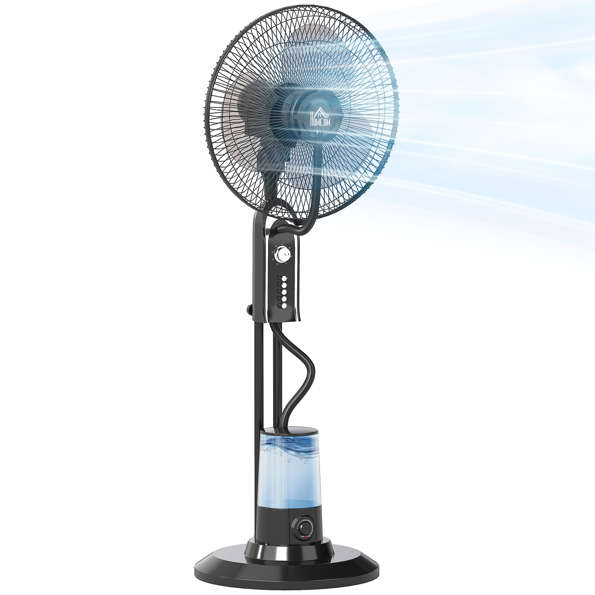 HOMCOM Pedestal Fan with Water Mist Spray, Spray Misting Fan with 70 Oscillation, Tilt Head, 3 Speeds, 3 Modes, Adjustable Mist, 3.2L Water Tank, for Home, 120 cm