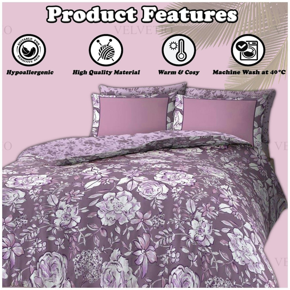 image 1 of VELVETIO Beatrice Complete Duvet Cover Set with Fitted Sheet Printed Bedding Quilt Multi | King