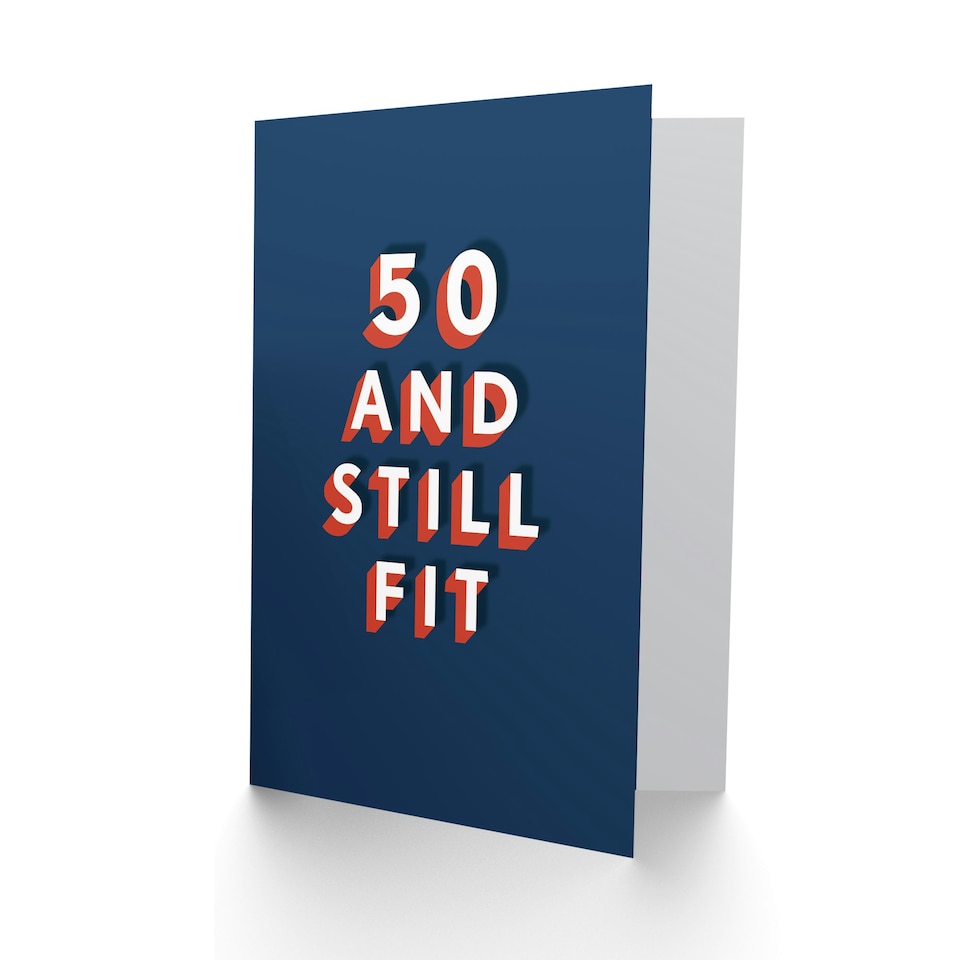 image 1 of Still Fit at 50 Year Old Milestone Bold Blue 50th For Him Birthday Card