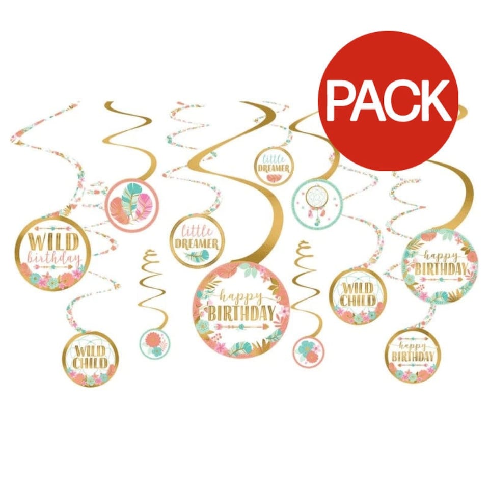 Amscan Boho Birthday Hanging Decoration (Pack of 12) - Multicoloured - One Size